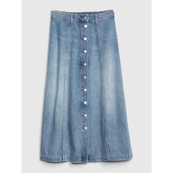 GAP Dresses & Skirts - GAP Denim Women’s Button Front Midi Skirt Blue A-Line Stretch Size 29